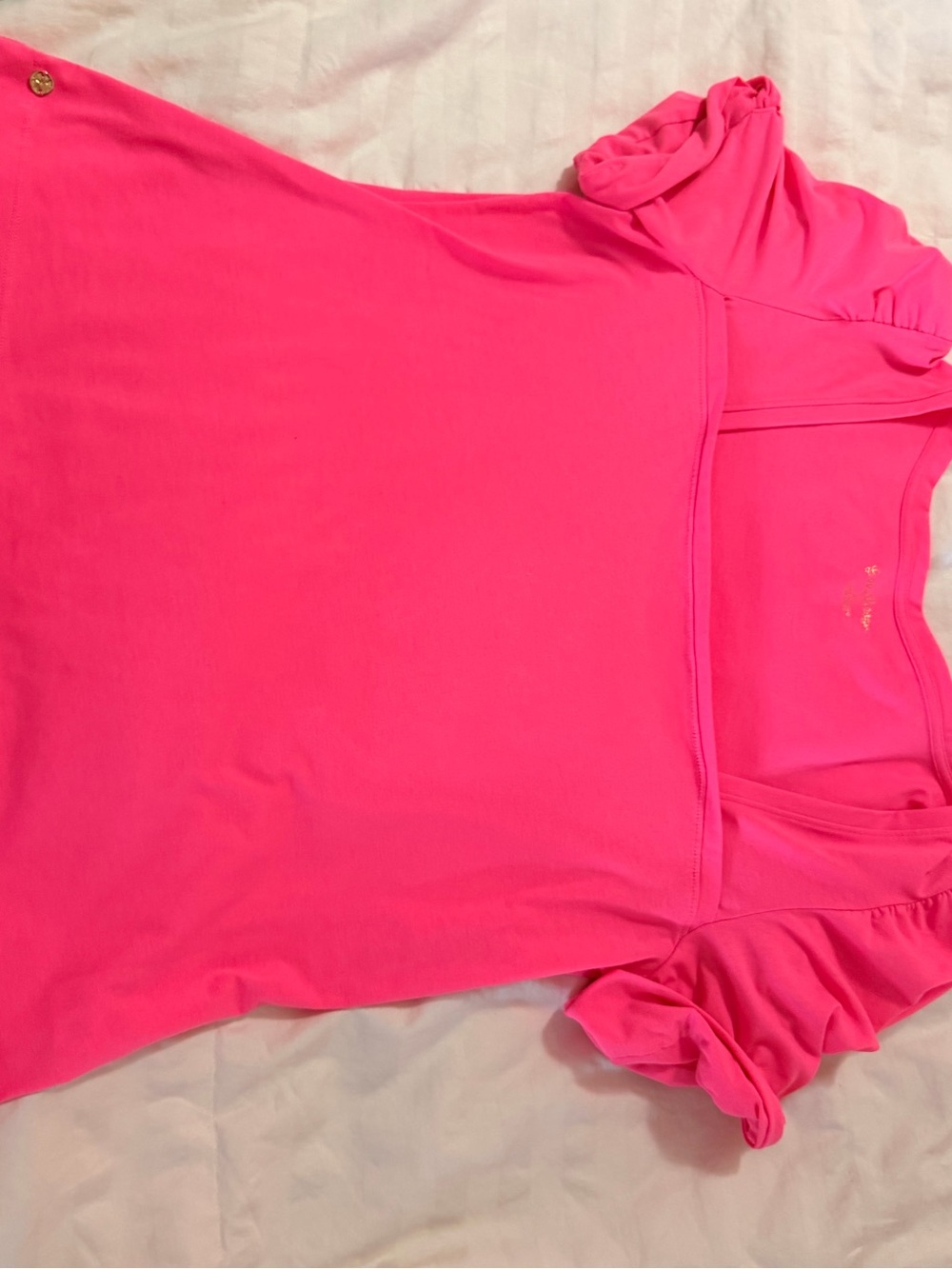 Lilly Pulitzer Neon Pink Puff Sleeve Square Neck Top - Picture 2 of 4